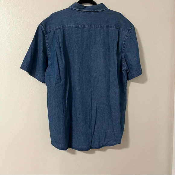 Dead-stock 1990s George Short Sleeve Solid Denim Dress Shirt Size Large - Picture 6 of 8